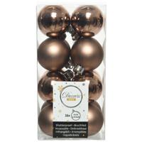 Decoris kleine kerstballen - 16x st - walnoot bruin - 4 cm - kunststof - onbreekbare kerstballen