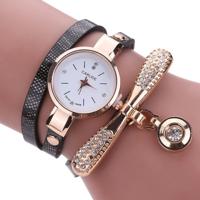 Mode vrouwen casual armband lederen band Watch (zwart)