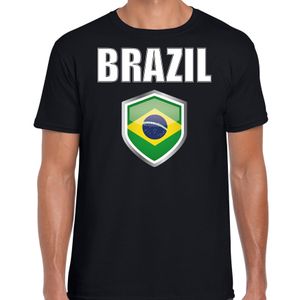 Brazilie fun/ supporter t-shirt heren met Braziliaanse vlag in vlaggenschild 2XL  -