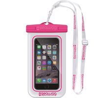 Witte/roze waterproof hoes voor smartphone/mobiele telefoon   - - thumbnail