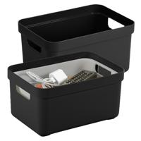 Sunware Opbergboxen Sigma - kunststof - zwart - 2x box met inhoud - 5 liter - 25 x 18 x 12 cm