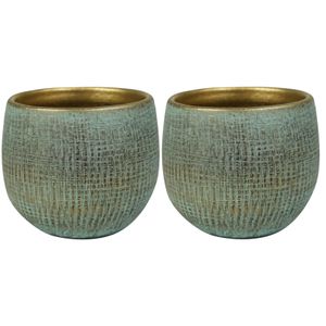 2x stuks plantenpotten/bloempotten in een strakke Modern design look shiny blauw Dia 15 cm en Hoogte