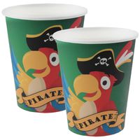 Santex piraten thema feest wegwerp bekertjes - 20x stuks - 270 ml - karton - piraat themafeest - Feestbekertjes - thumbnail