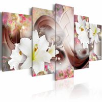 Schilderij - Verhaal van bloemen , wit roze , 5 luik