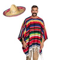 Carnaval verkleed set - Mexicaanse poncho sombrero hoed en plaksnor - gekleurd - heren Carnaval verkleed set - Mexicaanse poncho sombrero hoed en plaksnor - gekleurd - heren