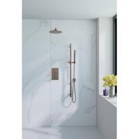 Fortifura Calvi Inbouw Regendoucheset - thermostatisch - wandarm - glijstang - 25cm hoofddouche - staaf handdouche - metalen doucheslang - geborsteld koper PVD (Koper) SW970043/SW970041/SW1159496/SW970048/SW970053/SW11