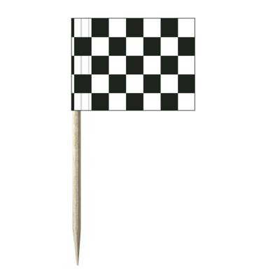 50x Zwart/witte finish vlag cocktailprikkertjes/kaasprikkertjes 8 cm