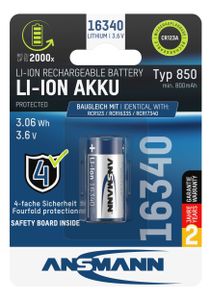 Ansmann Oplaadbare batterij | Li-Ion | 16340 | cr123a | 3,7V | 850 mAh | 17 1300-0017