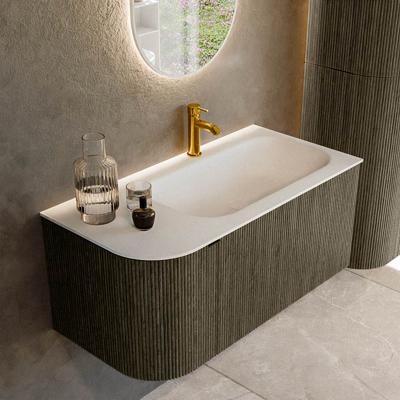 Badmeubel Mondiaz Kurve | 95 cm cm | Meubelkleur Shadow | Wastafelkleur Talc | Solid surface | Wasbak rechter zijde spoelbak | 1 kraangat
