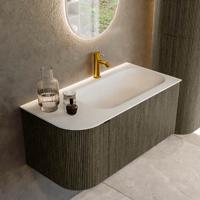 Badmeubel Mondiaz Kurve | 95 cm cm | Meubelkleur Shadow | Wastafelkleur Talc | Solid surface | Wasbak rechter zijde spoelbak | 1 kraangat