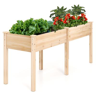 Buiten Verhoogd Bed met Poten 185 x 58 x 77 cm Houten Plantenbak met Scheidingswand Natuur