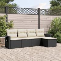 5-delige Loungeset met kussens poly rattan zwart
