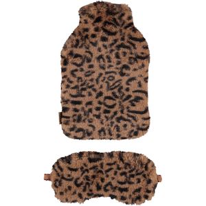 Superzachte fluffy cheetah/luipaard print warmwaterkruik en slaapmasker cadeau set bruin   -