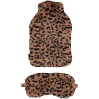 Superzachte fluffy cheetah/luipaard print warmwaterkruik en slaapmasker cadeau set bruin   - - thumbnail