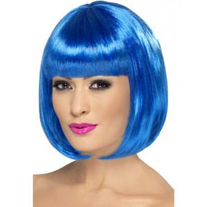 Verkleed damespruik Bob-line kapsel - Blauw - met pony - Carnaval pruiken