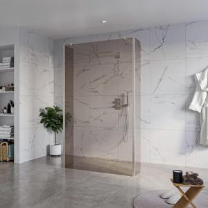 Fortifura Galeria Vrijstaande Inloopdouche - 120x200cm - Rookglas - antikalk - 8mm veiligheidsglas - 2 zijwanden 30cm - wandsteunen en hoekprofielen - Geborsteld RVS PVD (RVS) SW927769 2x/SW797944/SW797930 2x/SW798730 2x