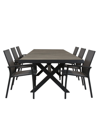 Qopps Ottowa uitschuif tafel 205/265 x 100 antraciet met Tampa dining tuinstoel