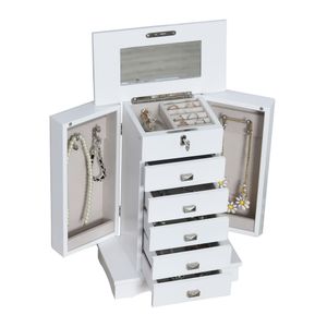 HOMCOM sieradenbox sieradenkastje wit met schuiflades spiegel wit | Aosom Netherlands
