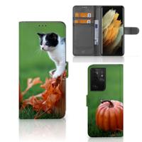 Samsung Galaxy S21 Ultra | Telefoonhoesje | Met pasjeshouder | Kitten