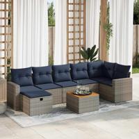 8-delige Loungeset met kussens poly rattan grijs
