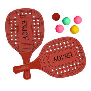 Gerimport Beachball set - hout - rood - strand sport speelset - met 5x balletjes