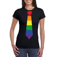 Zwart t-shirt met regenboog vlag stropdas dames