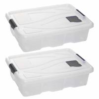 Opbergbox - 2x - transparant/blauw - 28 liter - 62 x 45 x 17 cm - kunststof - opbergdoos