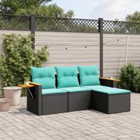 4-delige Loungeset met kussens poly rattan zwart