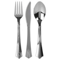 BBQ/verjaardag/camping bestek - 8 personen - stevig kunststof - 17 cm - zilver - herbruikbaar