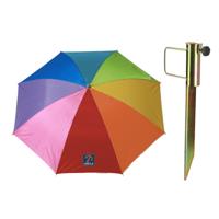 Parasol met metalen grondharing - multi kleuren gesteept - polyester - Dia 140 cm - verstelbaar