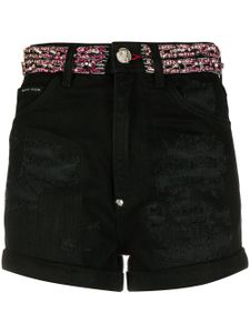 Philipp Plein short en jean à ornements en cristal - Noir