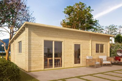 Tuindeco Las Blokhut Palmas 850x595 cm 44 mm vuren blank- Lessenaarsdak- Onbehandeld vurenhout- Tuindeco