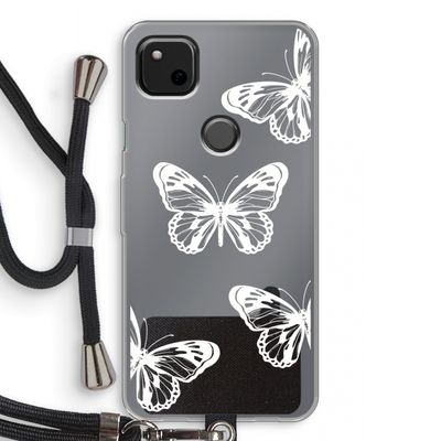 White butterfly: Pixel 4a Transparant Hoesje met koord