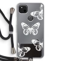 White butterfly: Pixel 4a Transparant Hoesje met koord