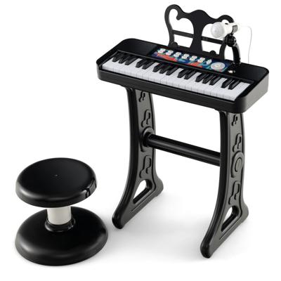 37-Toets Digitale Kinderpiano met Verstelbare Kruk & Microfoon Afneembaar Elektronisch Keyboard met Afneembare Muziekstandaard-Zwart