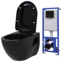vidaXL Hangend toilet met verborgen stortbak keramiek zwart - thumbnail