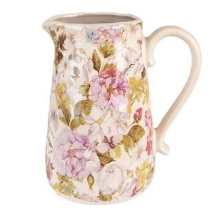 Clayre & Eef Decoratie Kan 16x11x18 cm Roze Beige Keramiek Bloemen