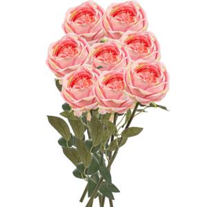 Kunstbloemen boeket roos Joelle - 8x - roze - 65 cm - decoratie bloemen