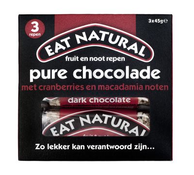 Eat Natural Pure chocolade cranberry macadamia 45 gr (3 st)