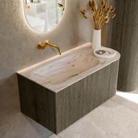 Badmeubel Mondiaz Kurve-Dlux | 95 cm | Meubelkleur Shadow | Wastafelkleur Nata | Solid surface | Wasbak linker zijde spoelbak | Zonder kraangat(en)