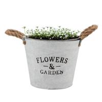 DK Design plantenpot/bloempot emmer Jardin- zink - wit - D22 x H16 cm - Plantenpotten - thumbnail