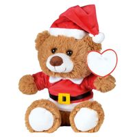 Kerst knuffelbeer pluche met kerstmuts en trui 18 x 19 cm knuffeldieren   -