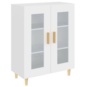 The Living Store Dressoir - Wit - 69.5 x 34 x 90 cm - Bewerkt hout en gehard glas