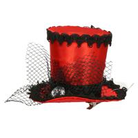 Carnaval verkleed mini hoedje voor diverse thema's - rood - tule ornament - dames