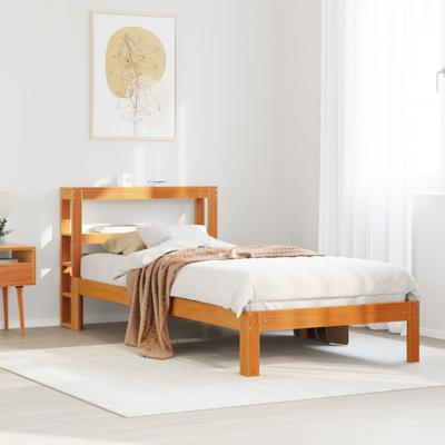 Bedframe zonder matras massief grenenhout wasbruin 90x190 cm