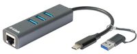 D-Link USB-C/USB naar Gigabit Ethernet-adapter met 3 USB 3.0-poorten DUB-2332