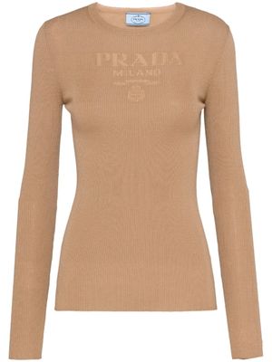 Prada pull en laine à logo en intarsia - Marron