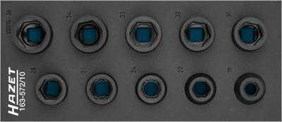 HAZET Krachtdopsleutelset 163-572/10 · 3/4 inch (20 mm) vierkant hol · Buiten-zeskant-profiel · 10-delig · 19 · 22 · 24 · 27 · 28 · 30 · 32 · 33 · 34