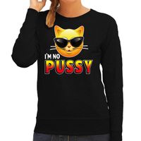 Funny emoticon sweater I am no pussy zwart dames