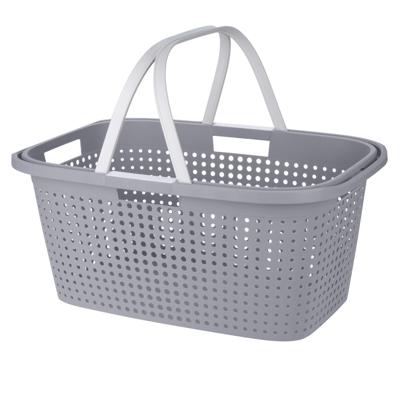 Wasmand met hengsel - 38 liter - 60 cm - grijs/wit - Draagwasmanden - Wasgoedmand